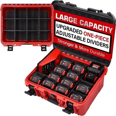 Case for Milwaukee Battery   Waterproof Extra Large Hard Storage Box with 8