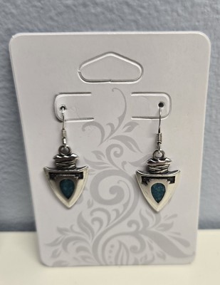 Vintage Native American Sterling Silver & Turquoise Arrowhead Dangling Earrings