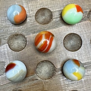 Lot of (5) Vintage Vitro Marbles Nice Assortment 5/8” and (1) 11/16”