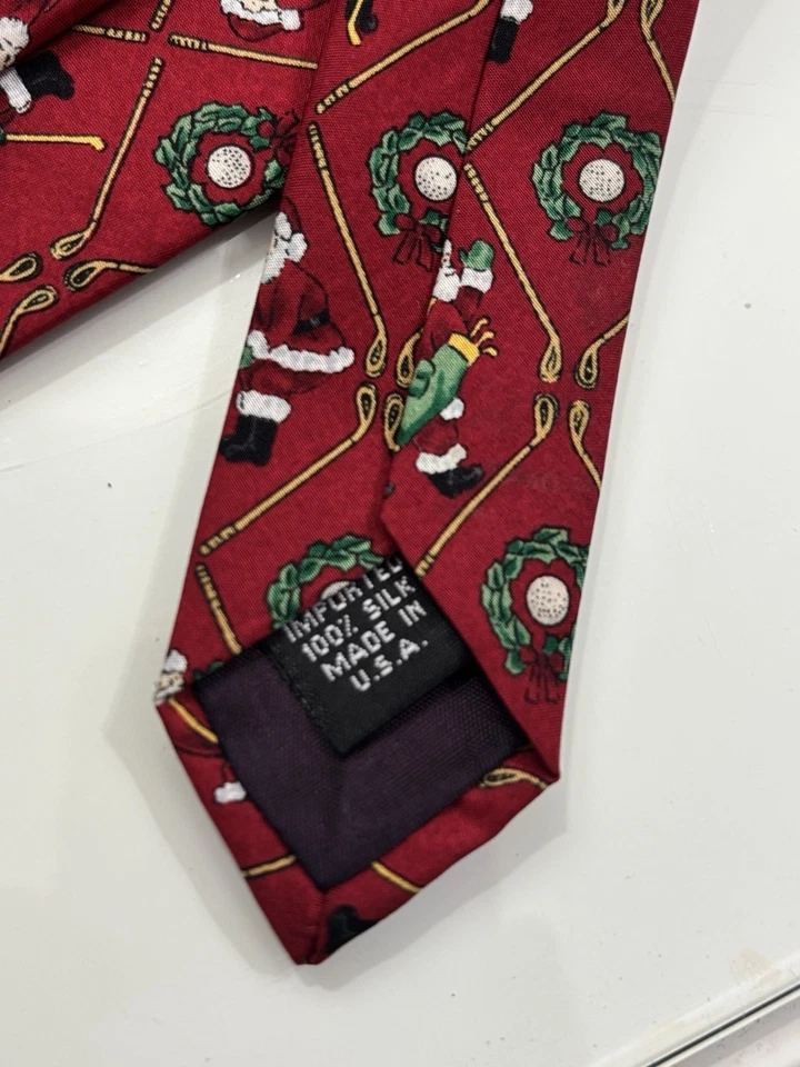 🎄 Corbata de golf Noel Christmas Tie Santa | Santa Red Holiday | 100 % seda EE. UU. Foto 4 de 4