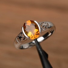 Citrine Gemstone 925 Sterling Silver Women Solitaire Ring Duty Free