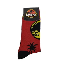 Bioworld Jurassic Park Mens Size 10-13 Red Graphic Novelty Crew Socks 1 Pack