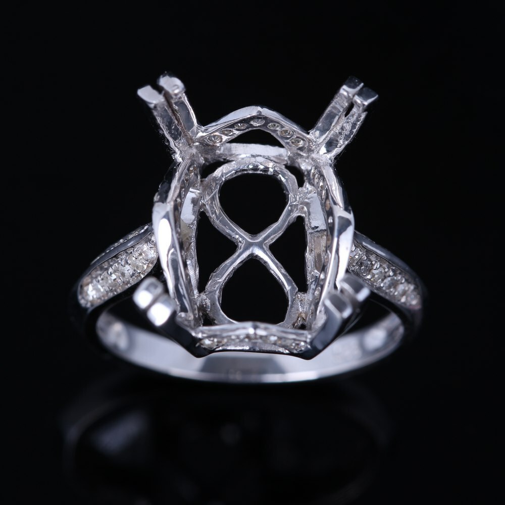 Engagement Ring 13x11mm Emerald & Radiant & Cushion Cut Solid 10K White Gold-image