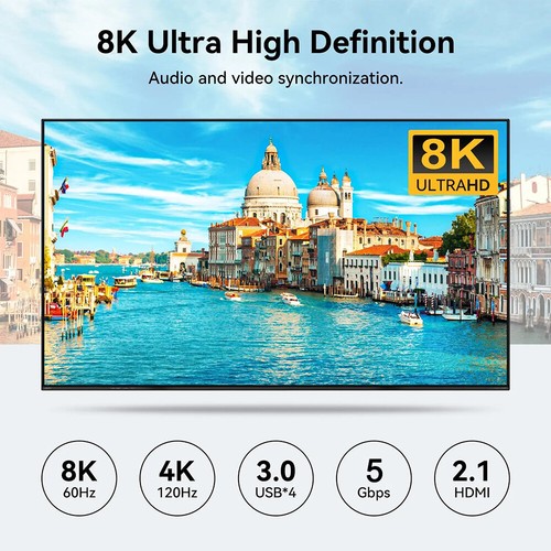 Triple Monitor HDMI+2*DisplayPort KVM Switch 3 PCs 3 Monitors 8K@60Hz Switcher - Photo 5/28
