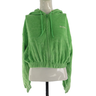 Urban Outfitters Hoodie Frottee grün cropped Velour Reißverschluss iets frans Gr. M
