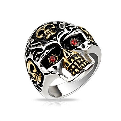 Кольцо Totenkopf Херрен Эдельшталь с байкерским черепом Кристалл из красного Гнилого золота Готика 2990₽