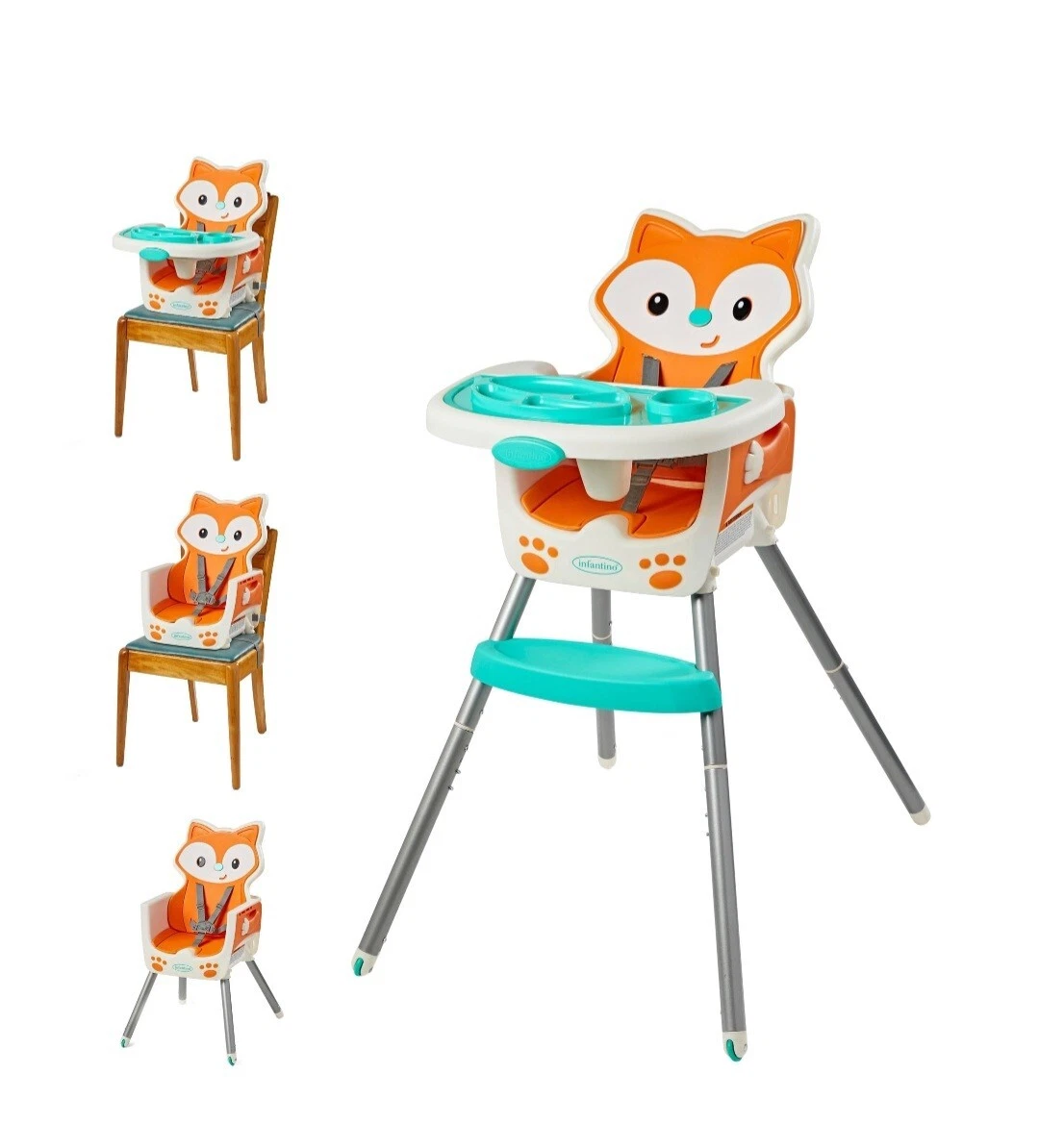 Infantino Grow-With-Me 4-in-1 Convertible High Chair, Unisex, 4-Ways to Use, Fox