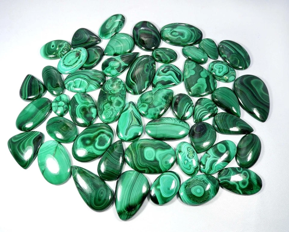 20-40 MM Green Malachite Healing Cabochon Loose Gemstone Lot for Jewelry Making - Image 3 of 4