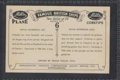 ROYAL SOVEREIGN, 1637 - Famous Ships - 70 + year old UK Tobacco Card # 6