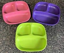 3 RE-PLAY Section Divided Plates For Kids Pink Purple Green