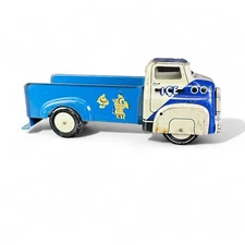 VINTAGE TIN WYANDOTTE IGLOO ICE CO DELIVERY TRUCK BLUE AND WHITE