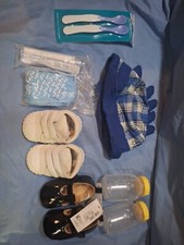 Baby Items Lot Of 8 Hat,bottles, Shoes, Thermometer, Spoons