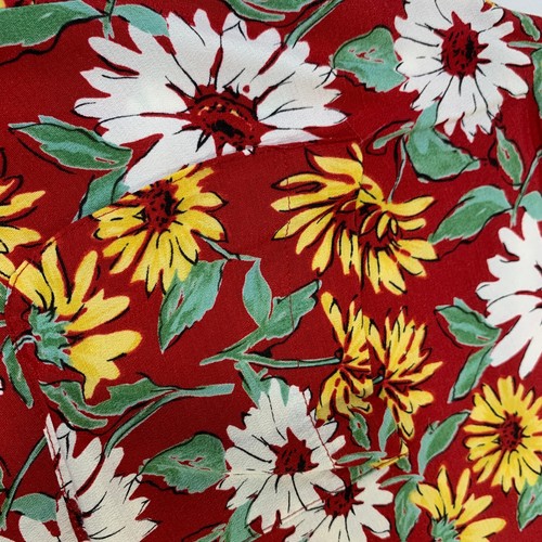 Hawaiian Floral ALine Mini Skirt Rayon Red Yellow White Flowers Luau 2 Waist 27" - Picture 14 of 17