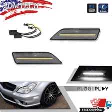 2x Clear Front Side Fender White LED Marker Lights For 06-11 Benz W219 CLS-Class