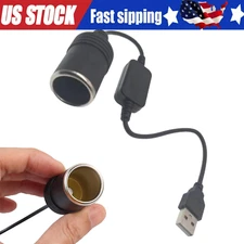 USB To 12V Car Cigarette Lighter Female Socket Converter Adapter Cable Connector