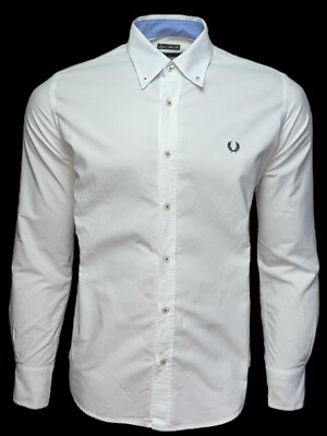 FRED PERRY Herren Casual Hemd Super Slim Fit Baumwolle  Schneeweiß 4105 Gr.S