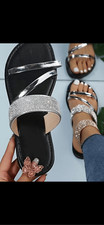 Silver, rhinestone sandals , very comfortable for flats, Several sizes 8,8.5 an