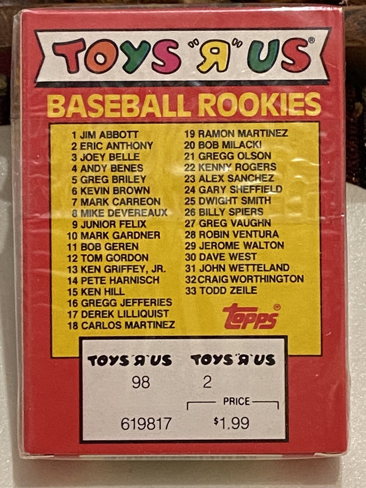 1990 Topps Toys R Us Baseball Rookies Set 33 Cards Griffey Jr