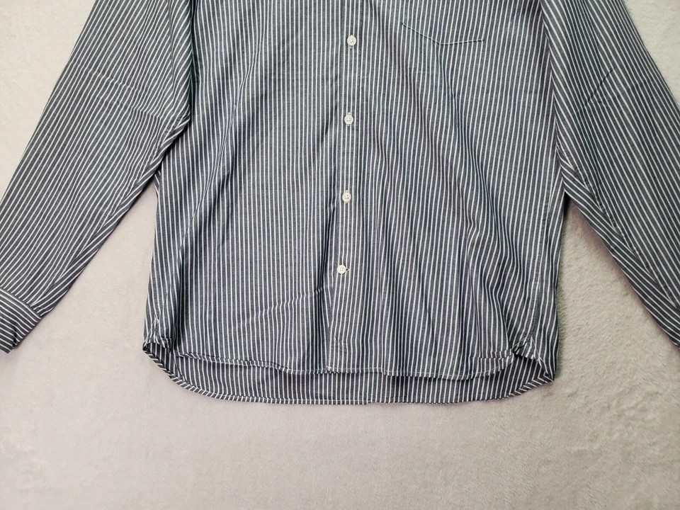 Camisa de vestir Lucky Brand para hombre L gris a rayas etiqueta blanca cuello ajustado abotonado Foto 3 de 4
