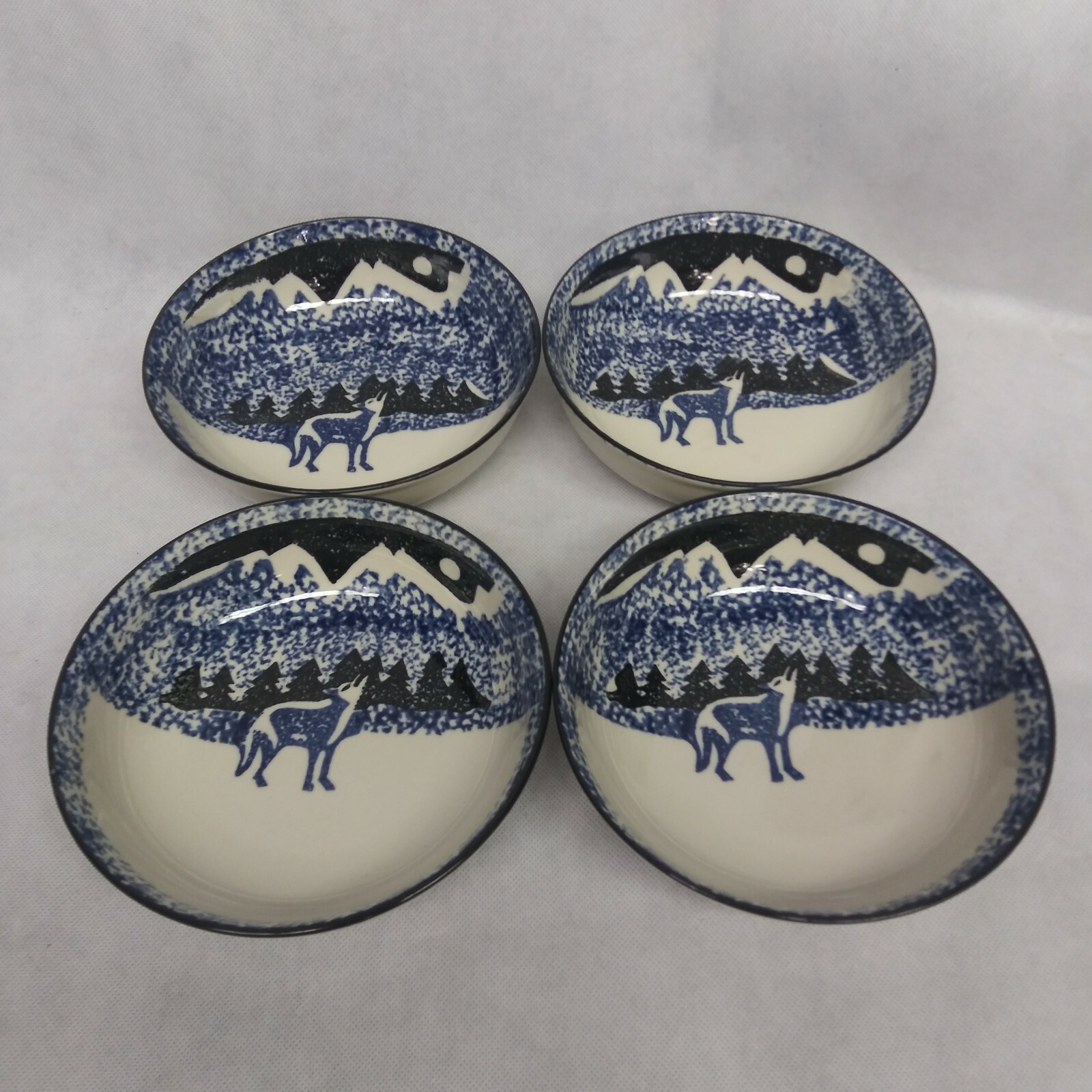 Tienshan Folk Craft Wolf Cereal Bowls 4 Sponge Painted eBay