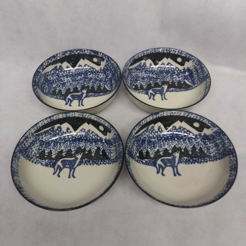 Tienshan Folk Craft Wolf Cereal Bowls 4 Sponge Painted eBay