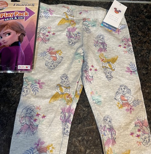 NWT Disney Princess Girl's Gray Leggings ~ Size 4 & Frozen II Play Pack - Picture 2 of 4