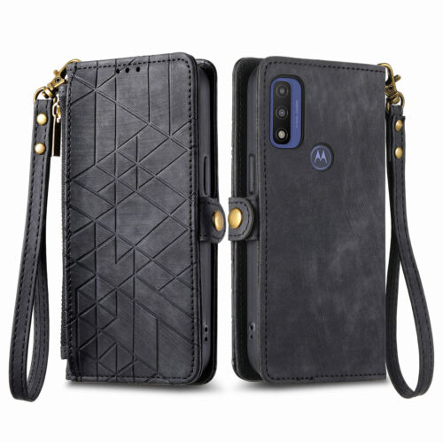 For Motorola Moto G 5G G Stylus Edge 2023 Zipper Leather Wallet Phone Case Cover - Picture 13 of 50