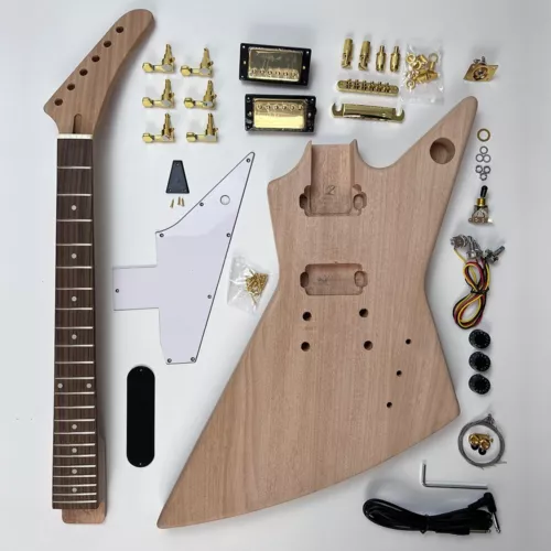 Unfinished Electric Guitar DIY Kit ex Mahogany Body Gold Hardware FREE SHIP