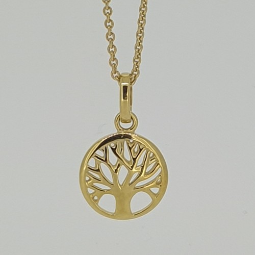 Lebensbaum Anhänger rund Stamm Baum mit Rundanker Kette 42 cm Echt Gold 375 Neu - Bild 3 von 7