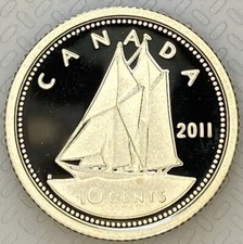 2011 Canada Ten 10 Cents Proof Bluenose 92.5% Silver Heavy Cameo Dime Coin