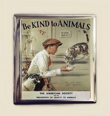 Be Kind to Animals Cigarette Case Business Card ID Holder Wallet Dog Retro Ad