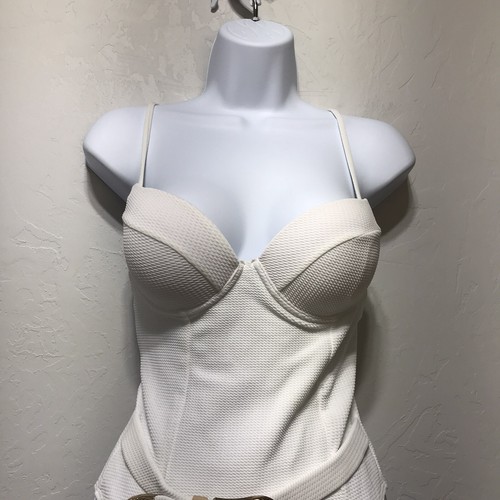 Women White Swimwear belted Textured One Piece Size M Padded - Picture 6 of 8