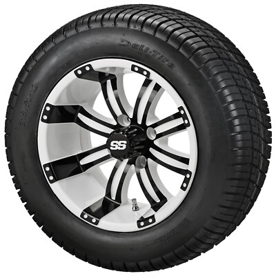 (4) Golf Cart 215/50-12 LSI Elite Street Tire on 12x7 White/Black Tempest Wheels