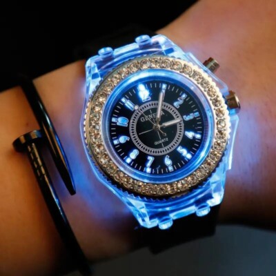 Black Glowing Watch Transparent Luminous Function Quartz Watch Fashion Gift New