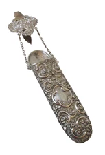 Antique Silver Repousse Spectacles Holder Chatelaine Hook Geo. Unite 1891