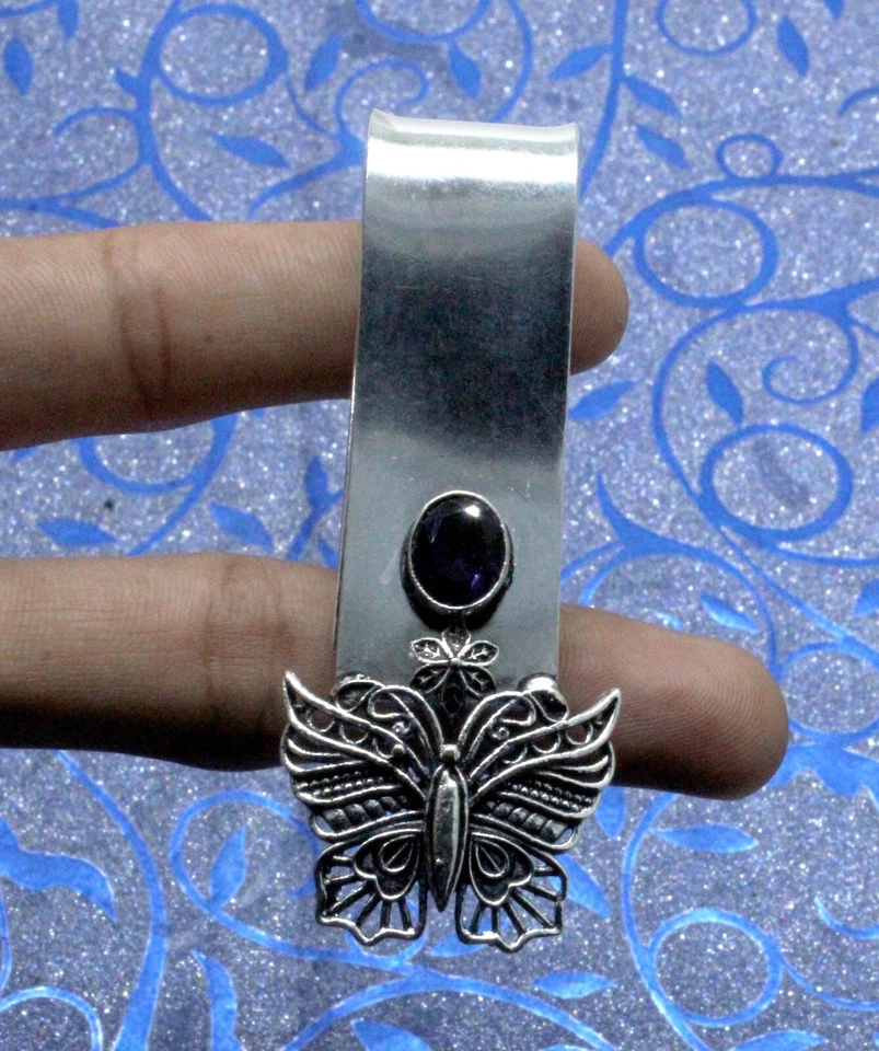 Plata de ley 925 piedras preciosas amatista púrpura joyería dinero/clip tamaño-2,50"" Foto 2 de 2