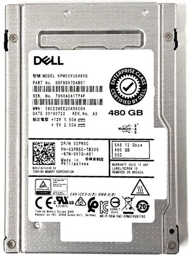 3PR5C DELL TOSHIBA 480GB 12G SAS 2.5” SFF SSD SOLID STATE DRIVE KPM5XVUG480G - 第 1/2 張圖片
