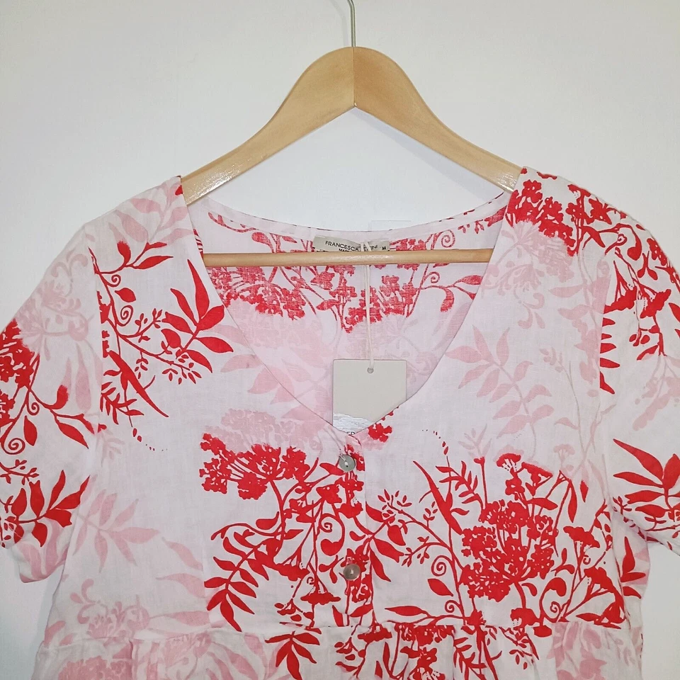 Francesca Bettini Womens Top BNWT Red Pink Size M Medium UK 10 12 100% Linen - Image 4 of 4