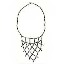 Vintage Bib Necklace Black Dainty Linked Bead Cage Swag Lattice Mesh Boho Unique