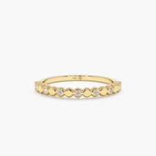 14k Solid Gold Minimalistic Diamond Ring / Half Eternity Stackable Thin Ring