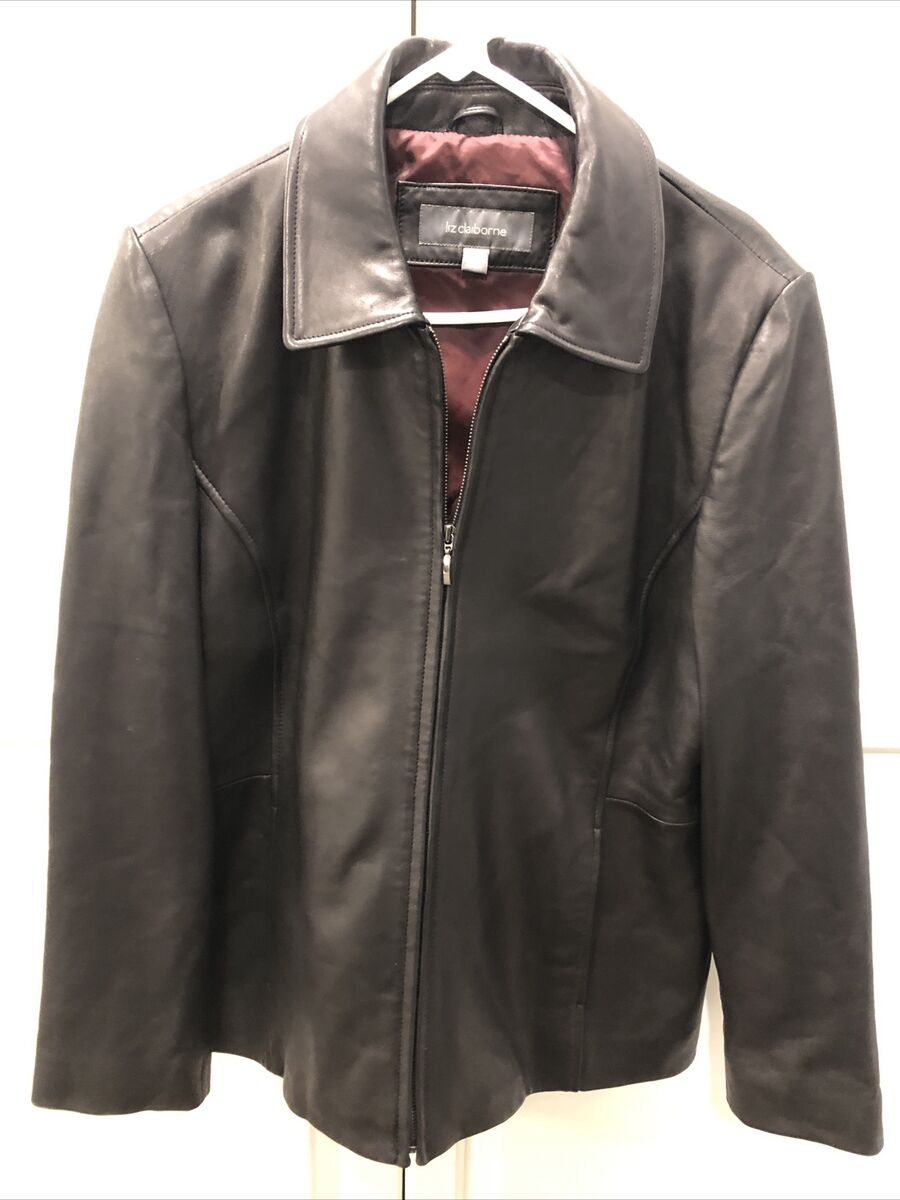 Liz Claiborne Full Zip Leather Jacket Coat Women's Black Liz Claiborne Full Zip Leather Jacket Coat Women's Black