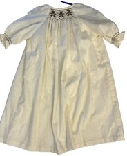 Vintage Christening Gown 6-9 Months Ivory With Smocking Around Neckline Snaps