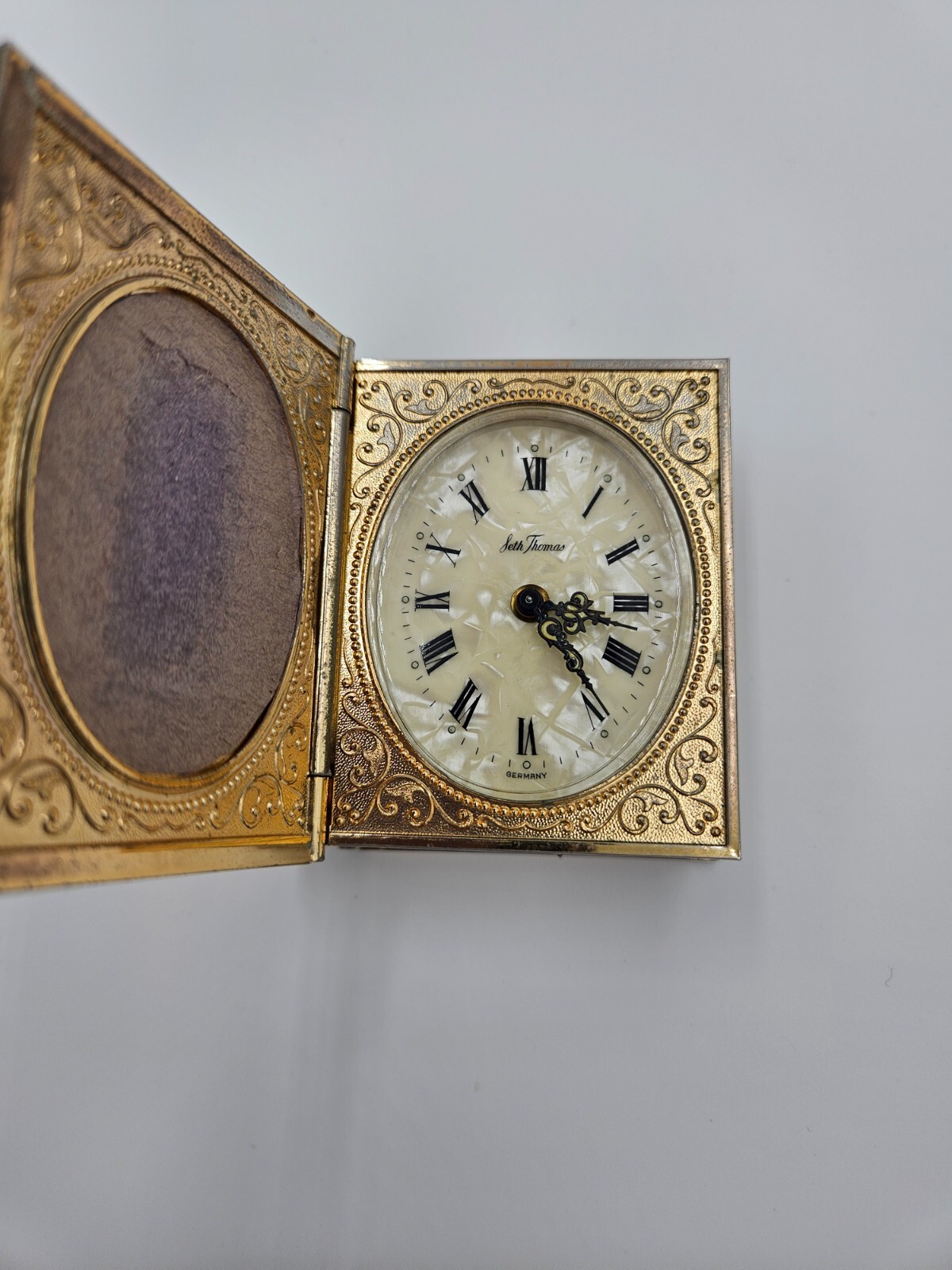 Seth Thomas Miniature Book Alarm Clock with Photo Frame Made in Germany