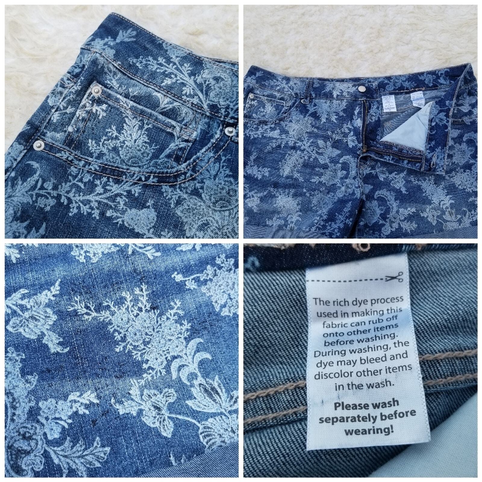 Bleach Stamp Denim Shorts Size 20 Plus MidRise Damask Print Stretch