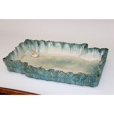 Vintage Japanese Ikebana Studio Slab Pottery Centerpiece Tray Bonsai Bowl Frogs