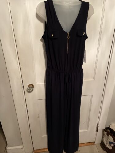 Navy Blue V Neck Pant Romper Jumpsuit