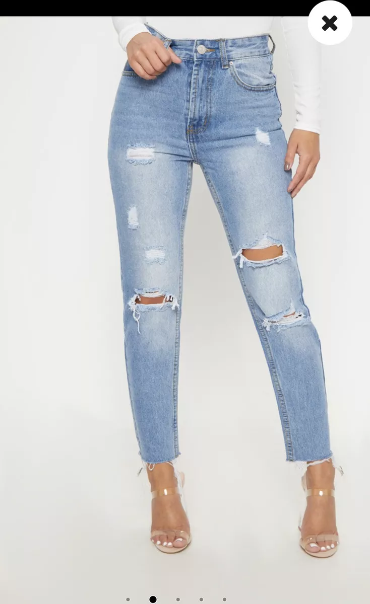 Petite Light Wash Distressed Denim Mom Jeans Women 4P eBay