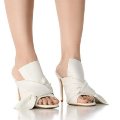 Women's Summer Round Toe Pull on Stiletto Bowknot Decor