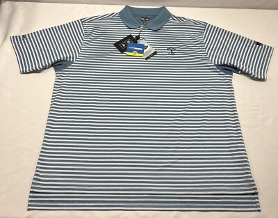 NWT ADIDAS Shirt GOLF Mens XL COOLMAX Solid Blue Striped Polo Embroidered Logos