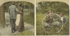 AFRICAN AMERICAN COUPLE + 2 BOYS, SET OF 2 COLOR OUTDOOR STEREOVIEWS
